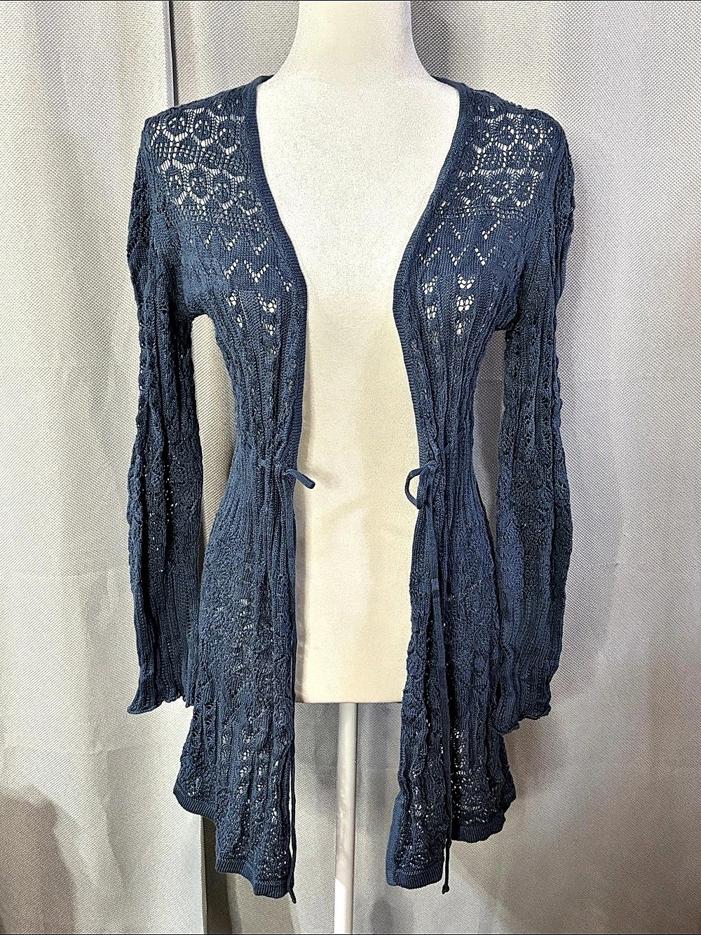 Peruvian Connection Cotton Lace-Knit Cardigan Size Medium